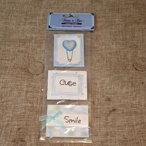 Handmade Blue Heart Safety Pin Sticker Set - Cute Smile